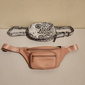 Lot Of 2 Y2K Style Fanny Pack Waist Belt Bags Pink & Snake Orint Black & White